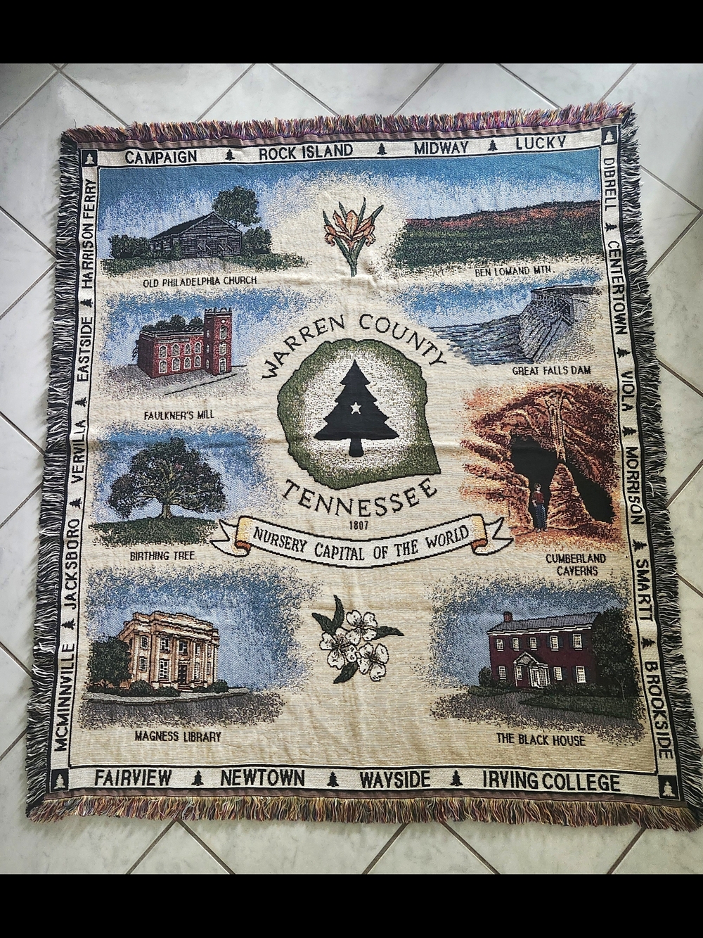 Warren County Tennessee Decorative Tapestry Fringed Throw Blanket - Multi-Color